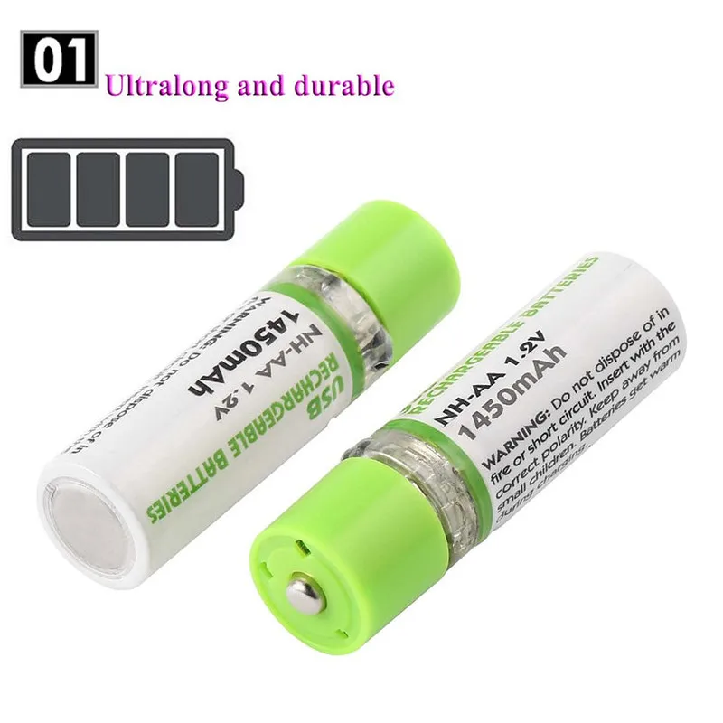 MJKAA 4 шт. AA 1450mAh 1,2 V USB перезаряжаемая батарея Ni-MH аккумулятор для окружающей среды порт зарядки портативный для дистанционного управления