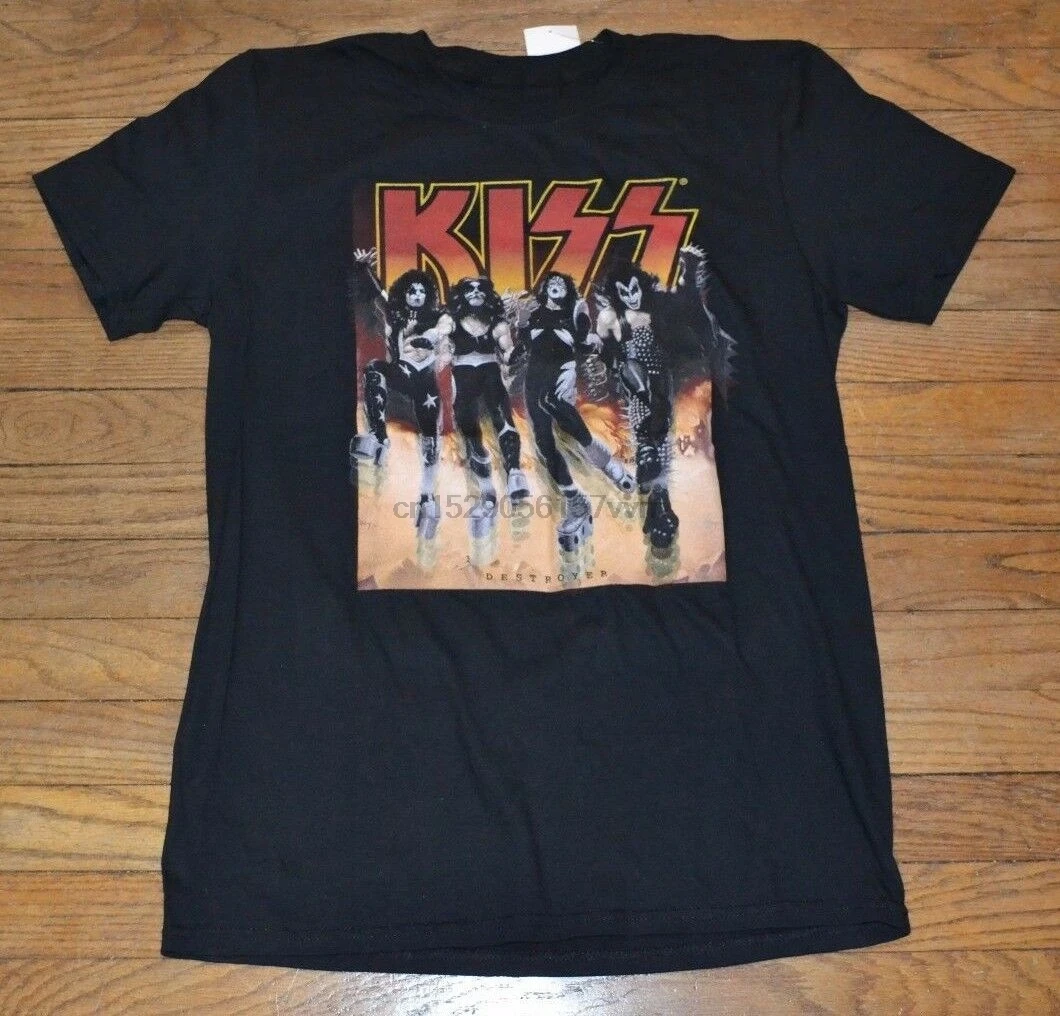 Поцелуй взрослая Футболка Music Group Shot Gene Simmons Мужская графическая футболка