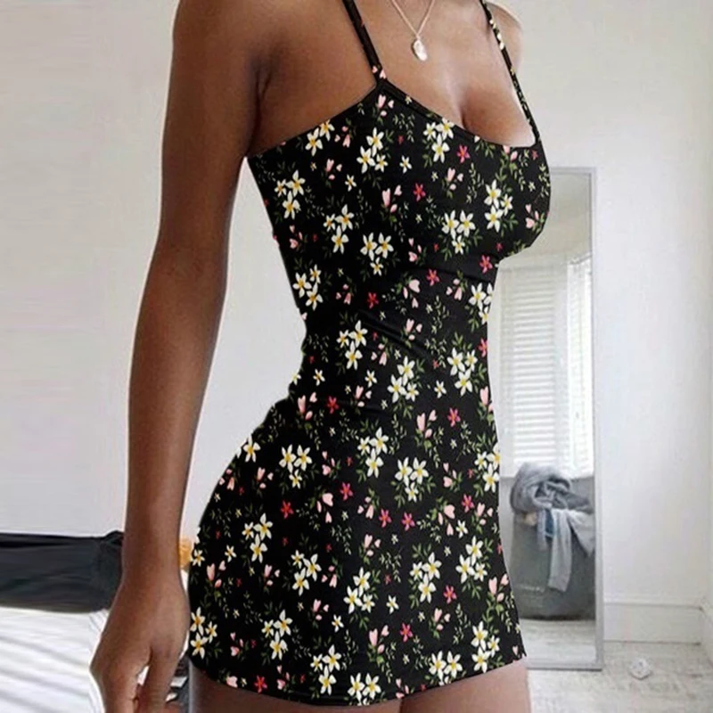 

5XL 2020 Summer New Sexy Slim Mini Dress Women Elegant Strapless Spaghetti Strap Dress Casual Floral Print Beach Dresses Vestido