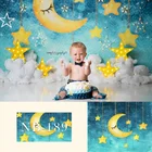 Фон для фотосъемки с изображением голубого звездного неба, праздничного дня рождения, звезд, Луны, торта, стола, баннера, фон для фотосъемки