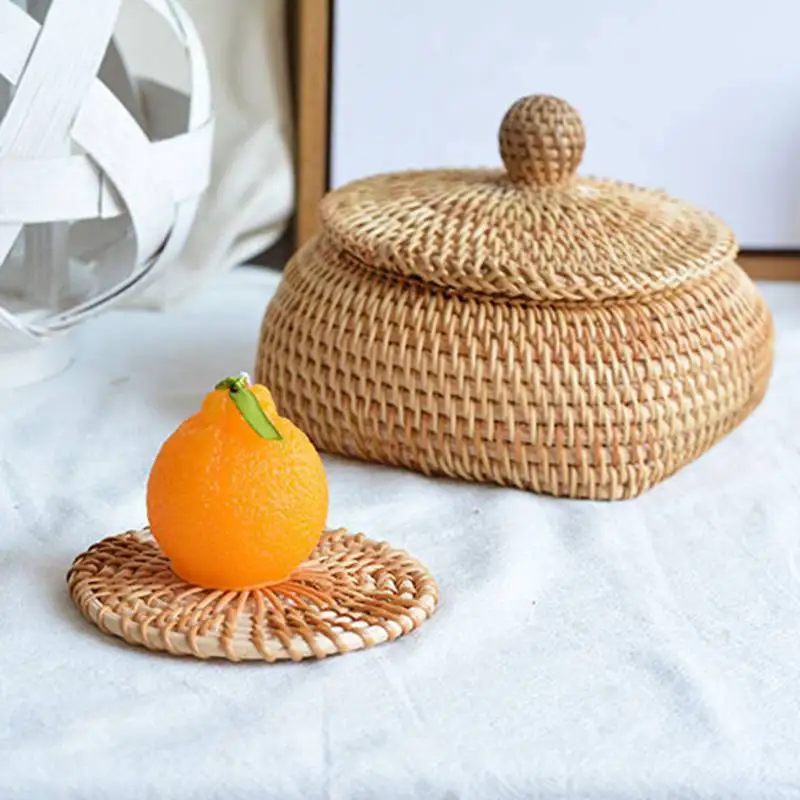 

Round Rattan Coaster Natural Vine Straw Woven Placemats Heat Insulation Pot Holder Cup Dining Table Mats Kitchen Accessories