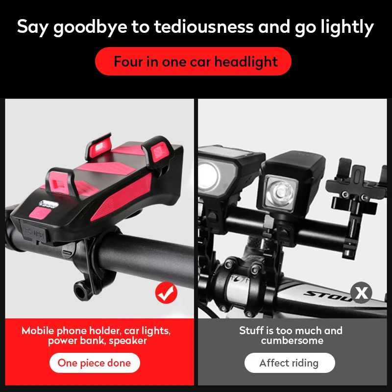 Велосипедные фонари 4 в 1 светодиодный головной фонарь с клаксоном и зарядкой