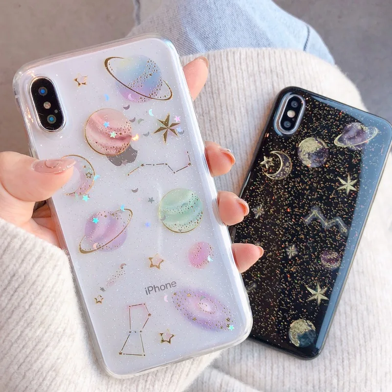 Роскошный эпоксидный чехол для iPhone X XS XR Max Back 7 8 6 6S Plus 5 5S SE планета звезда