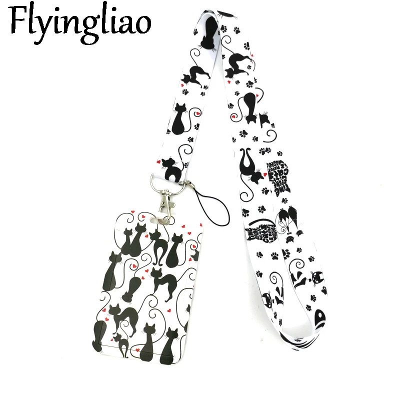 

Cartoon Cats Lanyard Credit Card ID Holder Bag Student Women Travel Card Cover Badge Car Keychain Decorations