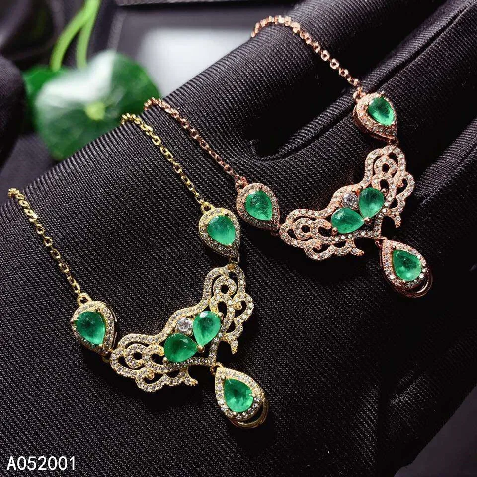 

KJJEAXCMY Fine Jewelry Natural Emerald 925 Sterling Silver New Women Pendant Necklace Chain Support Test Classic Hot Selling