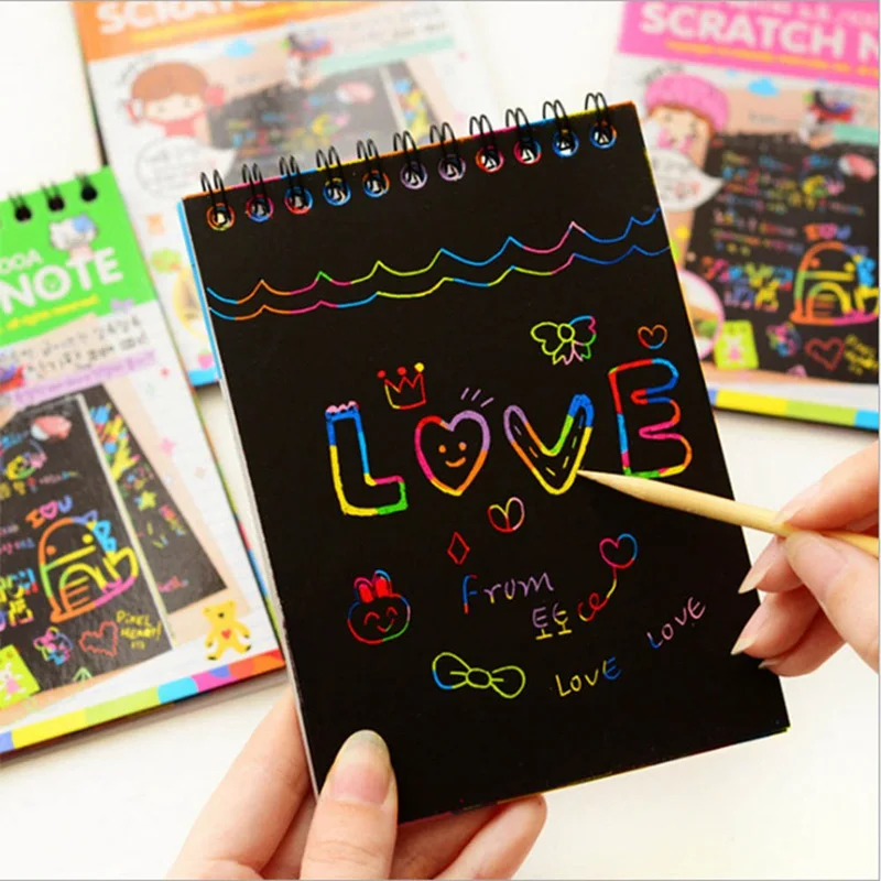 

1PC Scratch Note Children's Creative DIY Scratch Painting Colorful Graffiti Notebook Creative DIY Environmental = Random