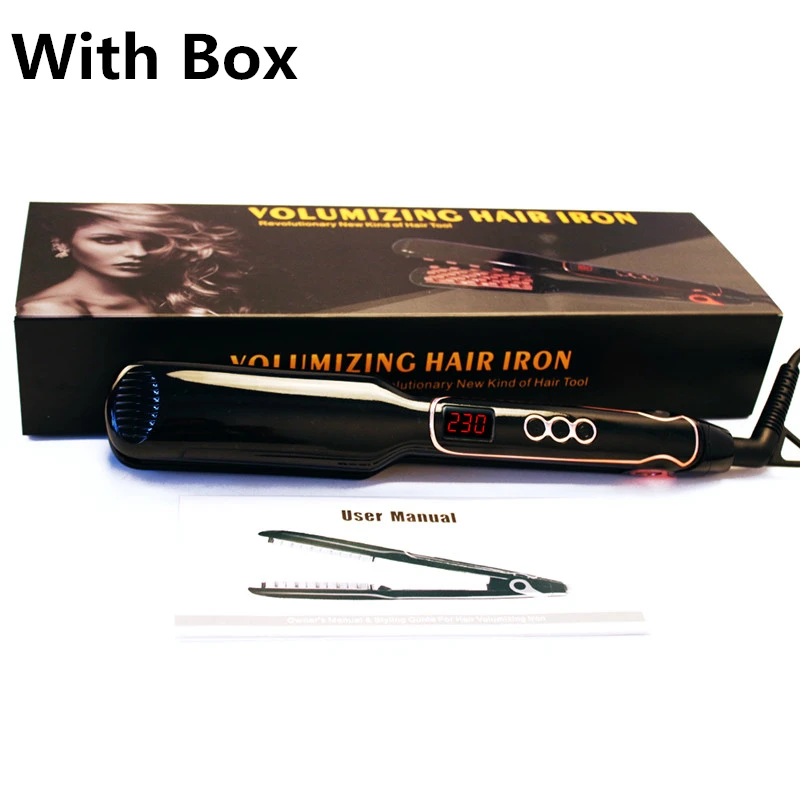 Black gold with box Пушистый утюжок для наращивания волос, утюжок для выпрямления волос, цифровой плоский утюжок с ЖК-дисплеем, выпрямление волос, пушистый плоский утюжок - Цвет: Black gold with box