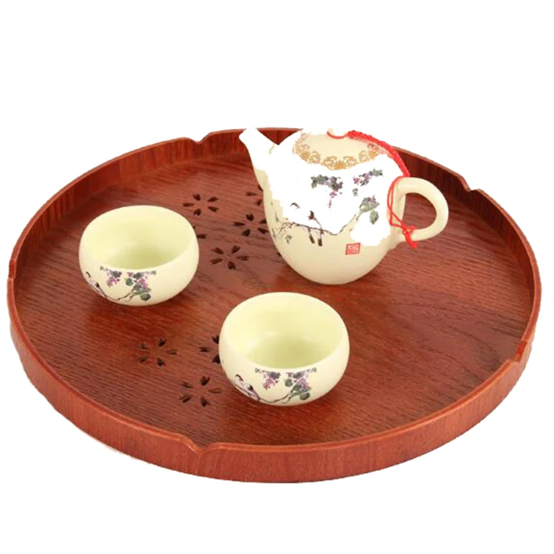 Round Shape Solid Wood Tea Coffee Snack fruit Food Meals Serving Tray Plate Restaurant Trays Kitchen Supply | Дом и сад
