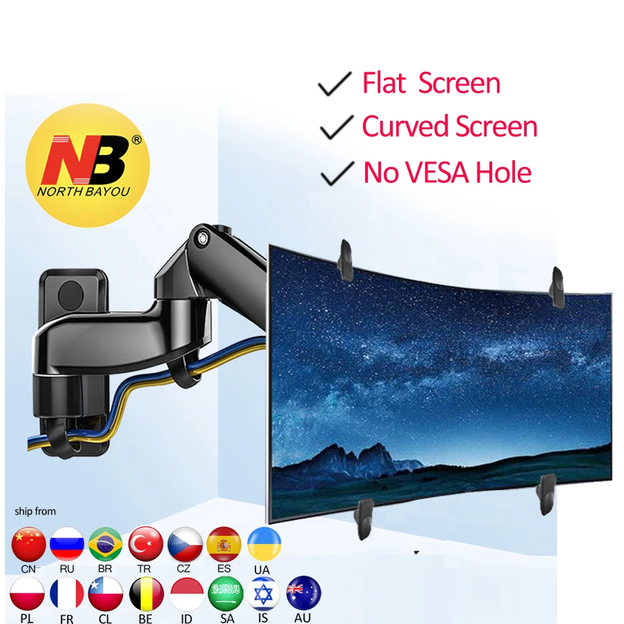 

NB F150FP 2-7 кг 75x75 100x100 алюминиевая газовая пружина 360 Поворотный Настенный кронштейн для телевизора с двойным рычагом 17-27 дюймов подставка для Ж...