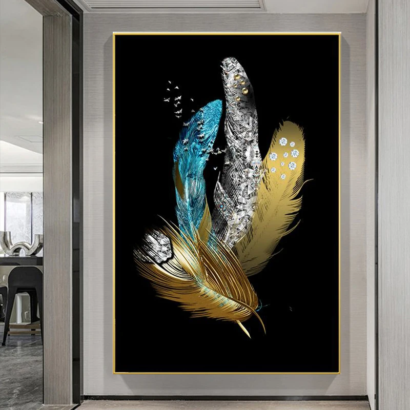 

Nordic Luxury Gold Feather Canvas Painting Printing Wall Art Modern Abstract Picture Posterfor Living Room Home Decor Cuadros