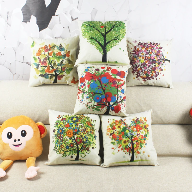 

Pair Printed Throw Pillows 45x45cm Green Plant Fabric Flower Soft Cotton Linen Sofa Cushion Cover Home Decor Decorations 2PCS