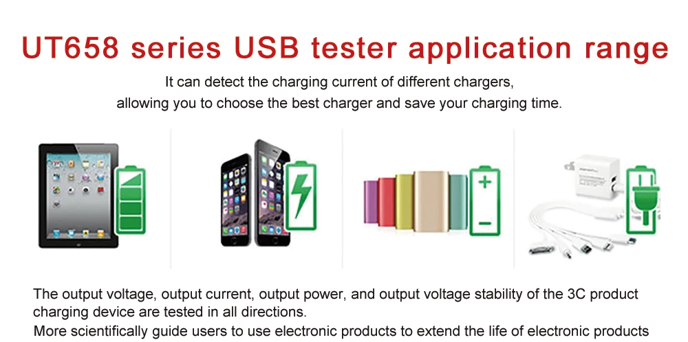 UNI-T USB Тестер измеритель мощности тестер напряжения/тока/выходной мощности зарядное устройство/Мобильный детектор уровня мощности тестер серии UT658