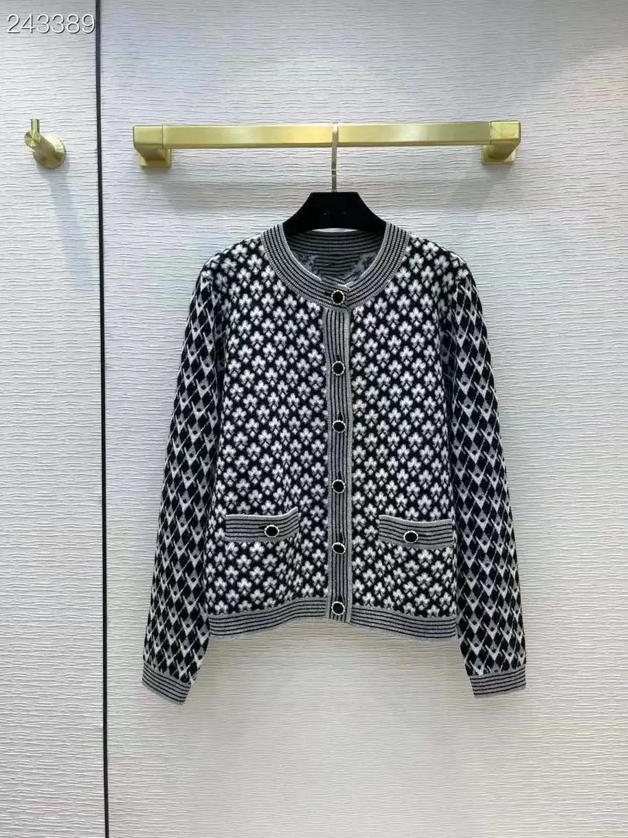 

Fyion High Quality Runway Design Sweater Women 2021 Autumn Knitted Single Breasted Cardigan Jacquard Femme Black Sweater