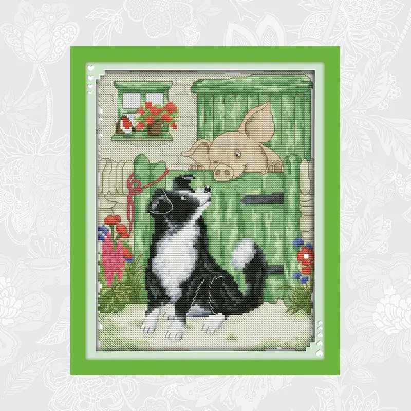 

A dog and a pig Counted Cross-stitch 11CT 14CT Printed On Canvas Cross Stitch Kits Handwork Beginner Embroidery Needlework