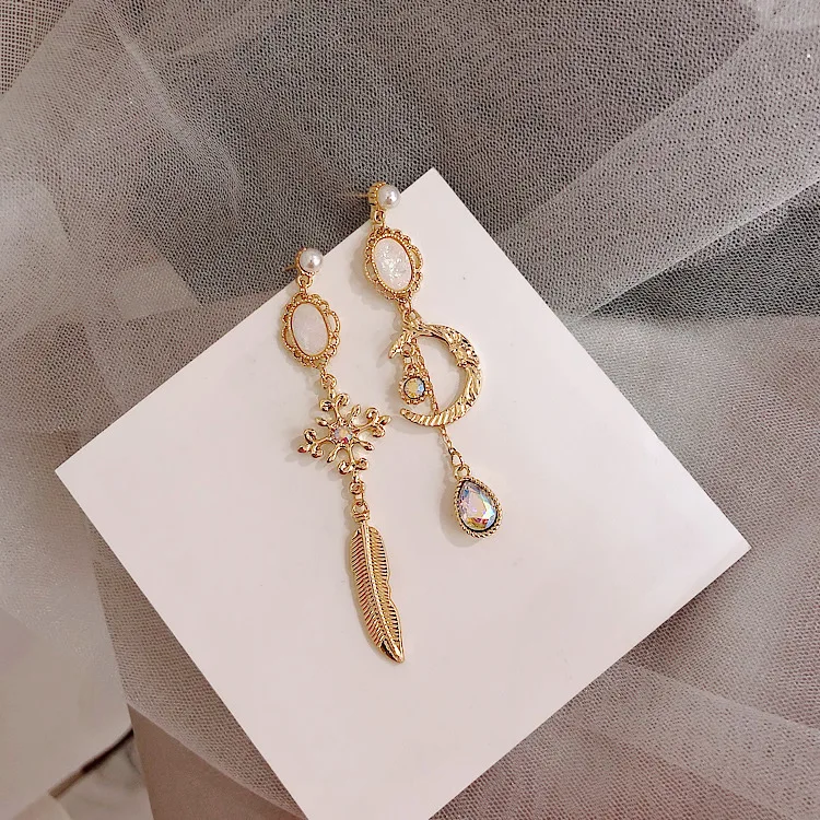 Классические Женские Висячие серьги с кристаллами и луной асимметричные капли