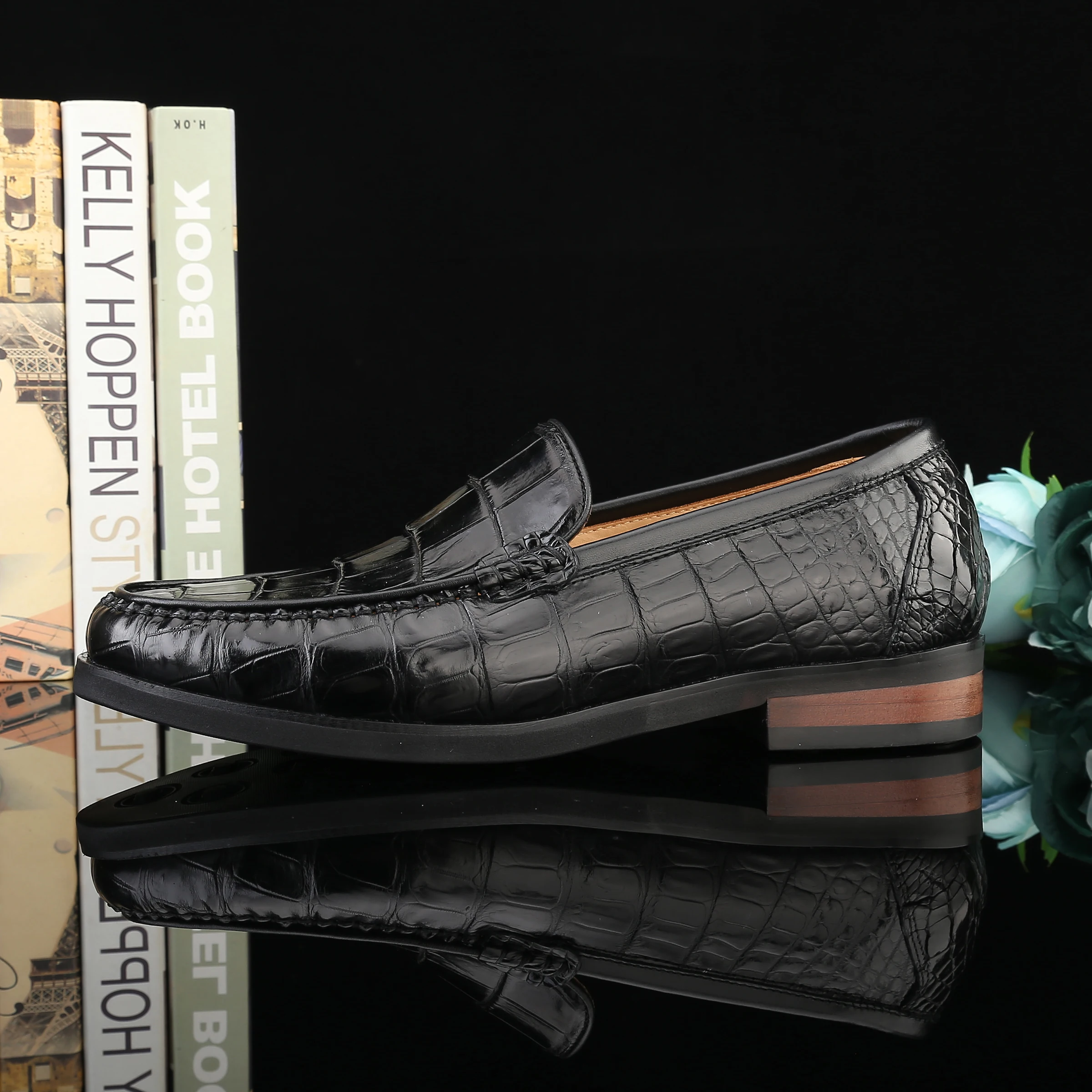 Мужские туфли из крокодиловой кожи с подкладкой коровьей деловые модельные