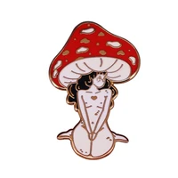 cartoon mushroom girl pin enamel black curly hair beautiful women brooch accessories badge%c2%a0briefcase what i want gift for friend