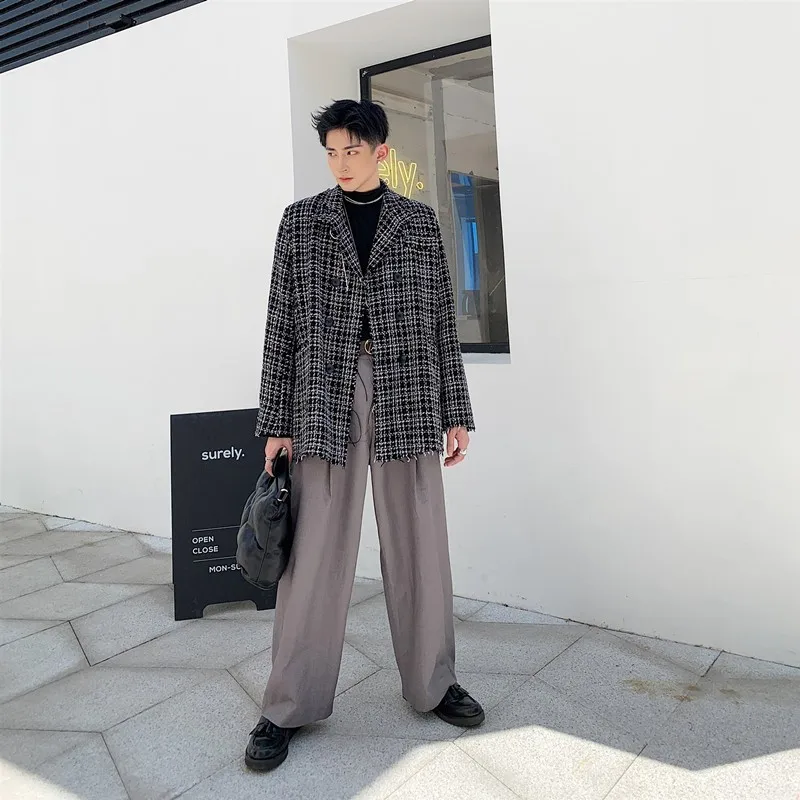 Качественные осенние британские мужские повседневные клетчатые блейзеры с