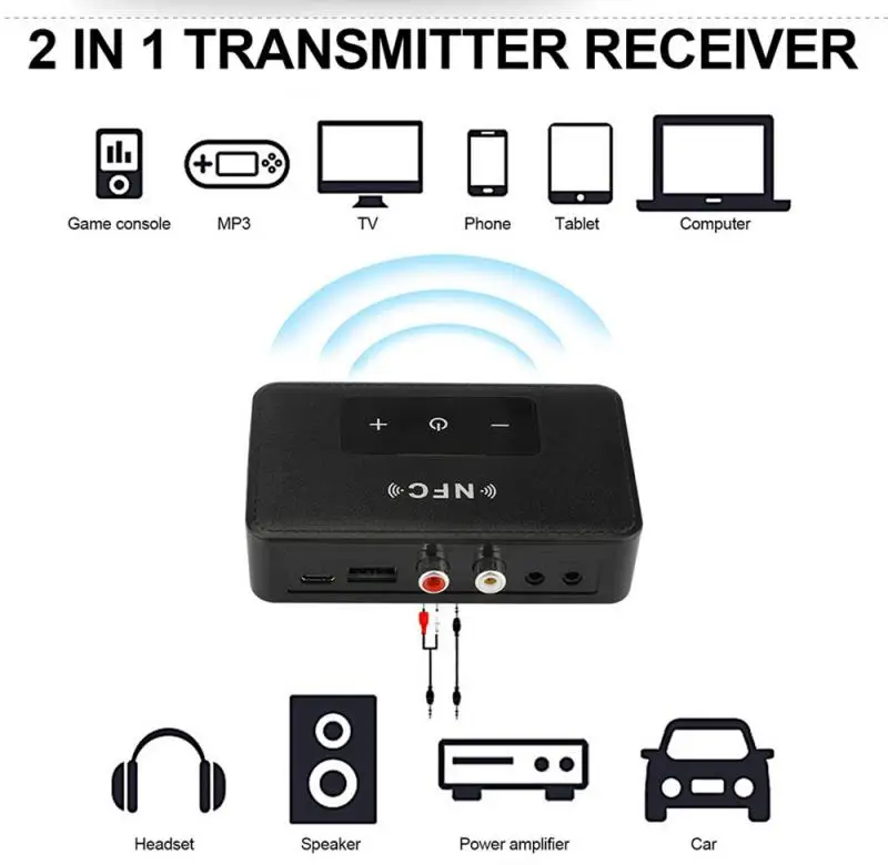 Приемник NFC Bluetooth 5 0 Беспроводной автомобильный стерео аудио приемник 3 мм AUX к 2 RCA