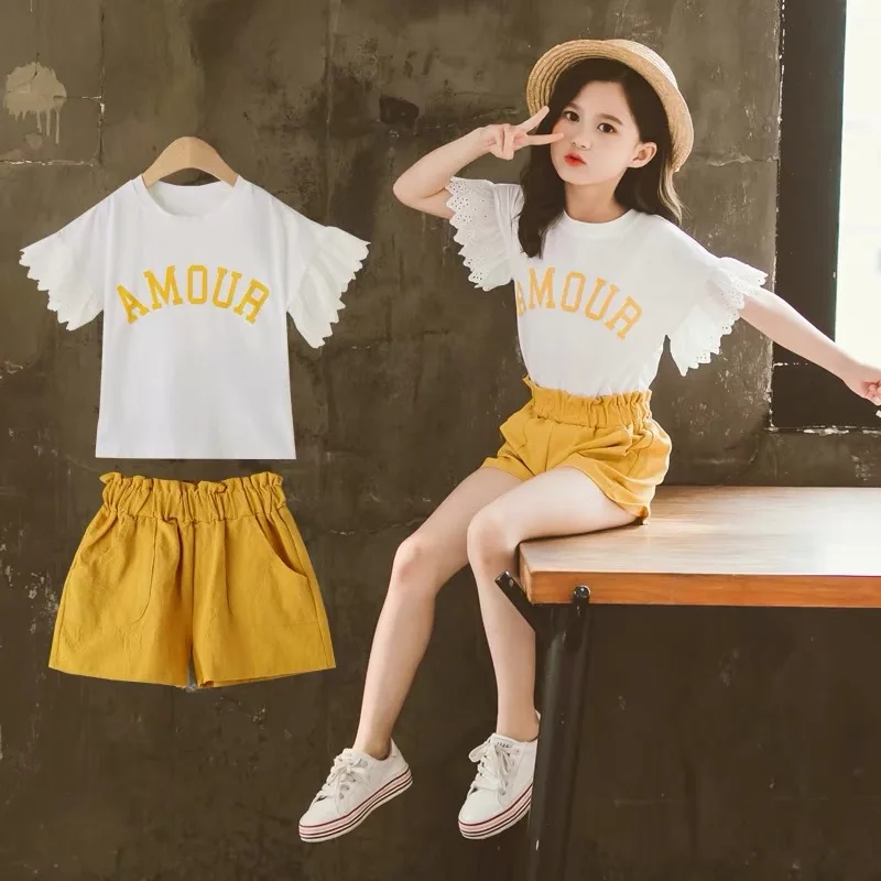 

2021 summer baby clothes suit children girl clothes short sweatshirt + pants fashion children's suit