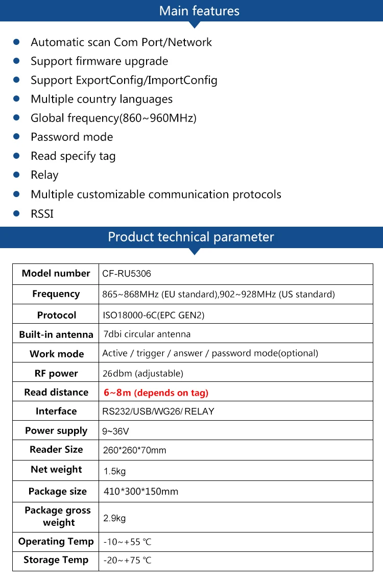 CHAFON 865~ 868 МГц 5 метров rfid uhf считыватель IP66 водонепроницаемый RS232 WG26 реле SDK для парковки и управления складом