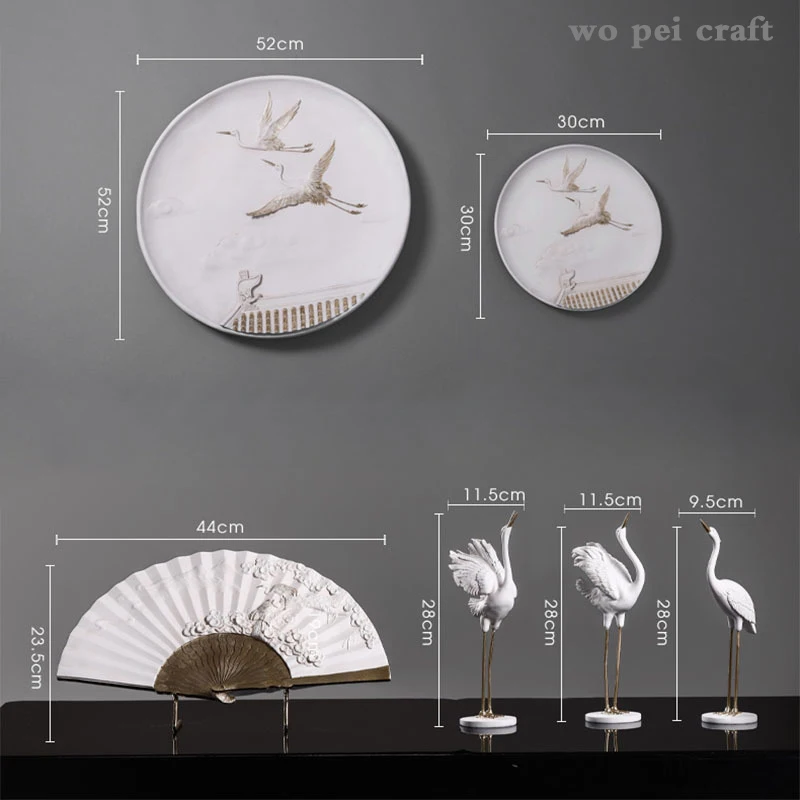 

Antique Crane Statue Folding Fan Ornament Office Study Desk Decor Mascot Resin Crafts Feng Shui Furnishings Vintage Home Decor
