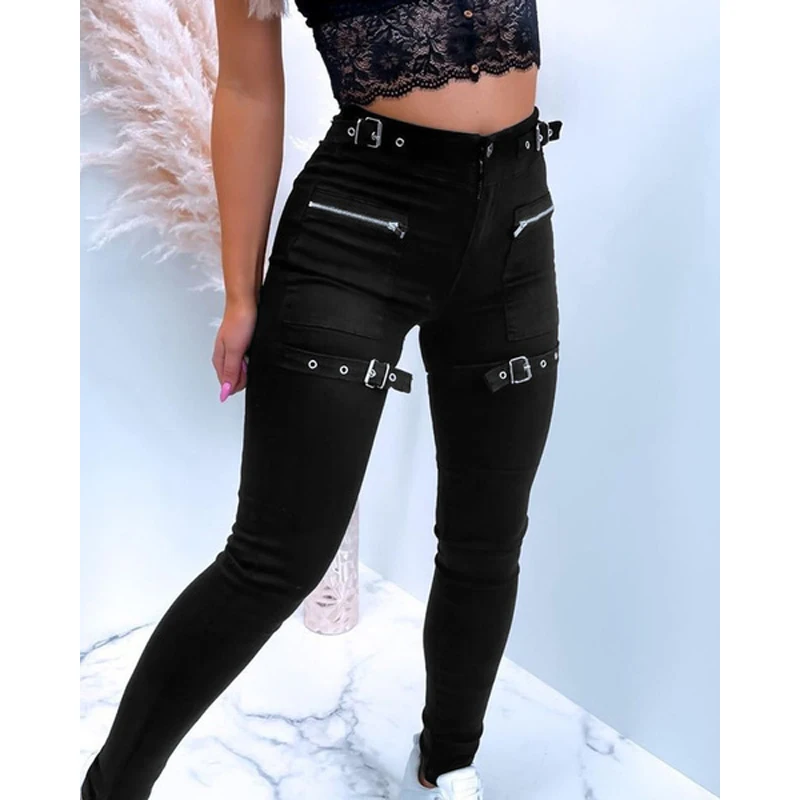 

Skinny Pants Women Autumn Winter Fashion Vintage Steampunk Gothic Slim Fit Pencil Pants Zipper Design Bottoms Plus Size