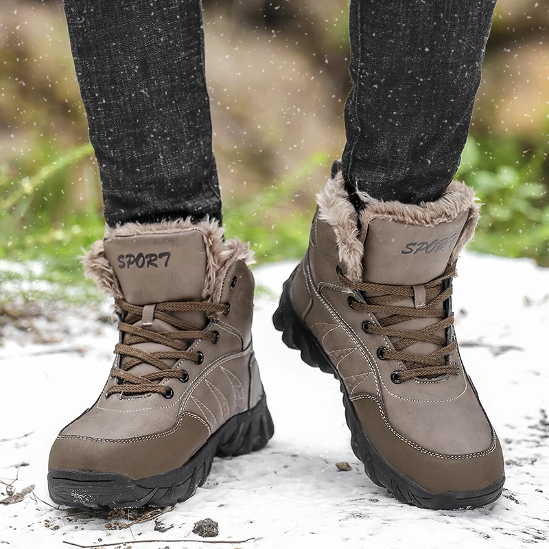 

Winter Mountain Boots Men With Fur Rock Climbing Shoes Men Anti Slip Leather Outdoor Mens Boots Brand Designer Snow Boot For Men