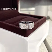 LUOWEND 18K White Gold Ring Fashion Man Ring Natural Diamond Bague for Men Wedding Engagement Party Fine Jewelry Customize