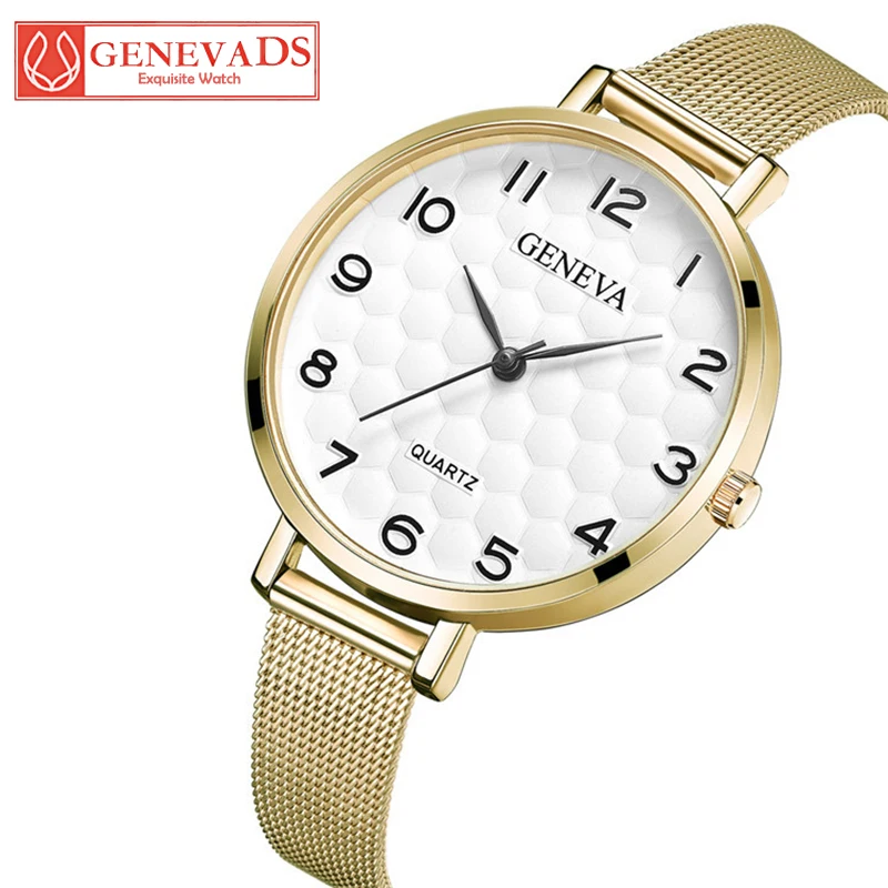 Часы GENEVA женские модные деловые кварцевые наручные полностью из нержавеющей