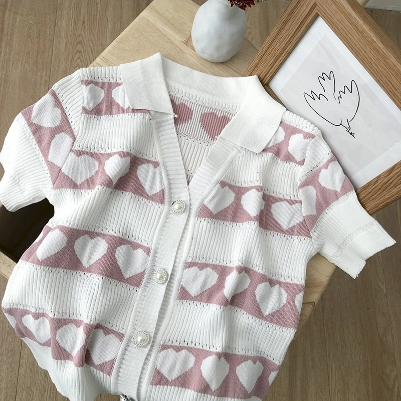 Женский трикотажный кардиган с коротким рукавом повседневный однобортный