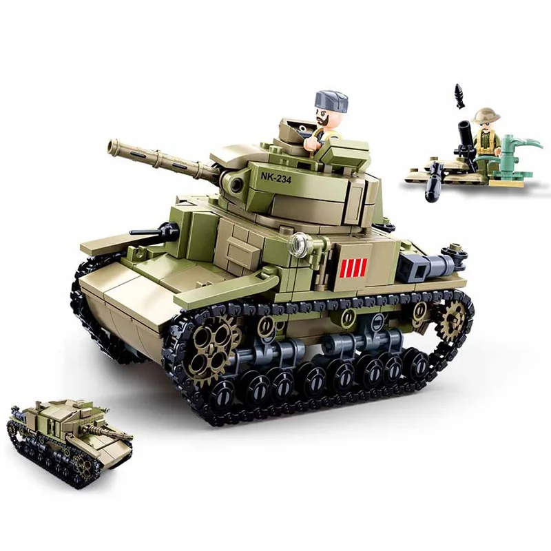 Строительные блоки Sluban 2 в 1 Вторая мировая война 463 шт. M13/40 средний танк военная