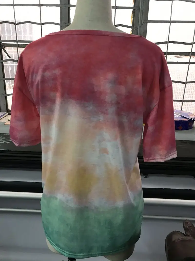 

Tie-dye Gradient Tops Fashion Short O-Neck T Shirt Women Casual Print Regular T-Shirt New Summer Woman Clothes Loose Top Tee