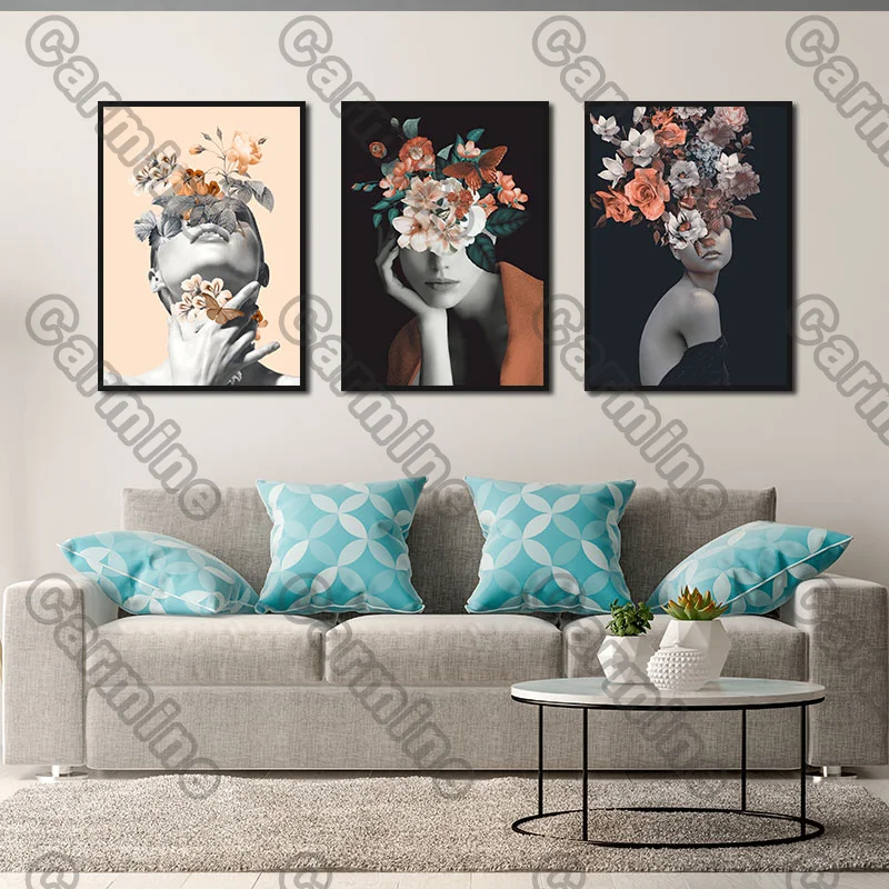 

Poster Beauties Flowers Figure Positive Face Canvas Painting and Prints Wall Art Pictures Decoration for Living Room 3Pcs
