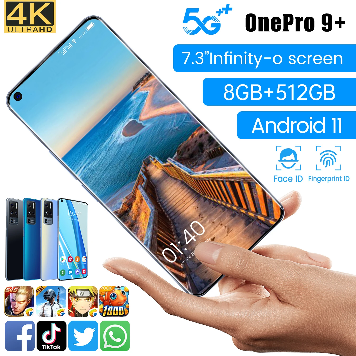 

Global Version OnePro 9+ 5G Smartphone 7.3Inch 8+512GB 6800mAh 32+64MP HD Camera Face ID Unlocked Cell Phone смартфоны celular