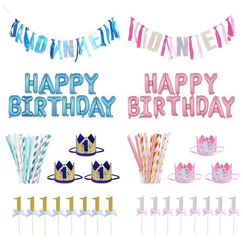 12 месяцев первый день рождения воздушный шар баннер украшение 1st мальчик девочка