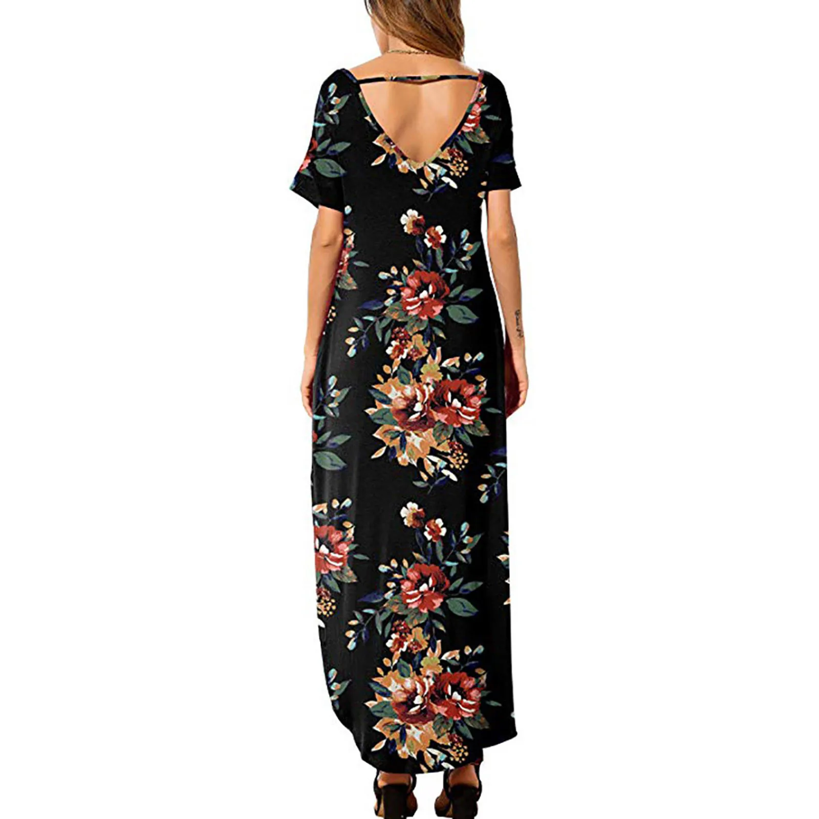 

Women's Maxi Dresses Casual Loose Pocket Long Dress Short Sleeve Split dress women summer