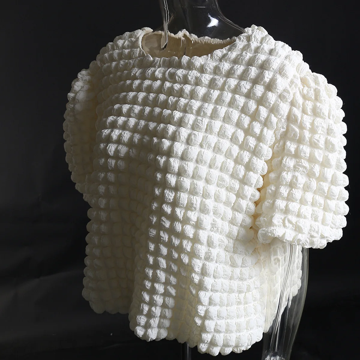 

SuperAen Fall 2021 Fabric Puff Sleeve Loose O Neck Solid White Woman Tshirts Tops