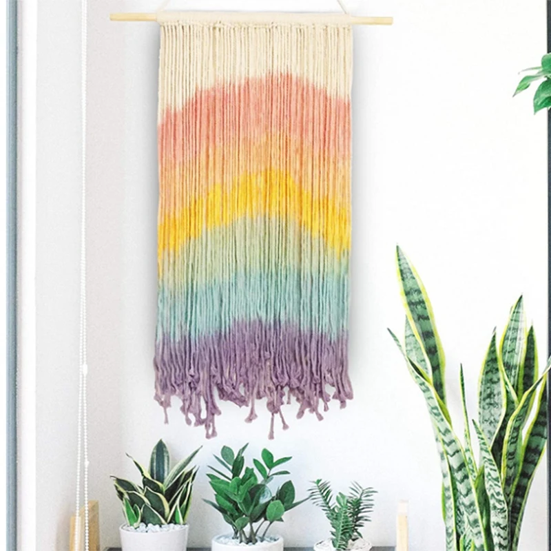 

Rainbow Macrame Wall Hanging, Boho Decorating Style Colorful Woven Tapestry, Can Be Used Living Room, Bedroom(1 PCS)