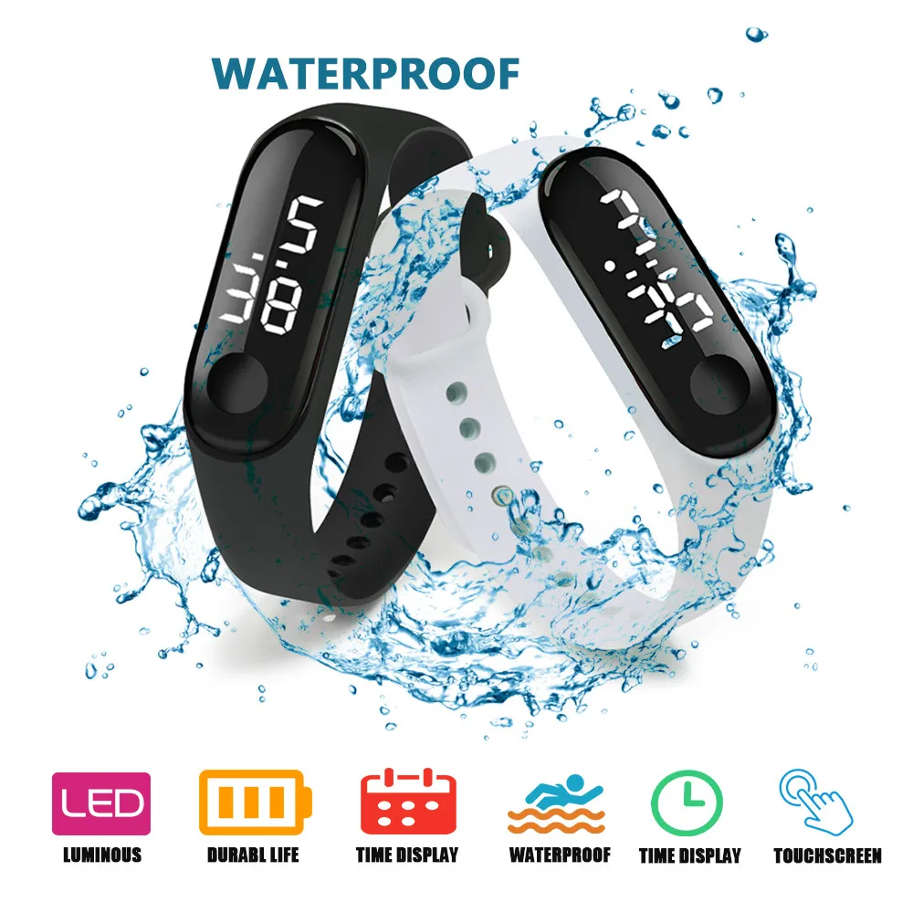 Top Sport Waterproof Men Watch LED Digital Watch Women Children Fitness Wristwatch Touch Screen Silicone Strap Watch for Kids