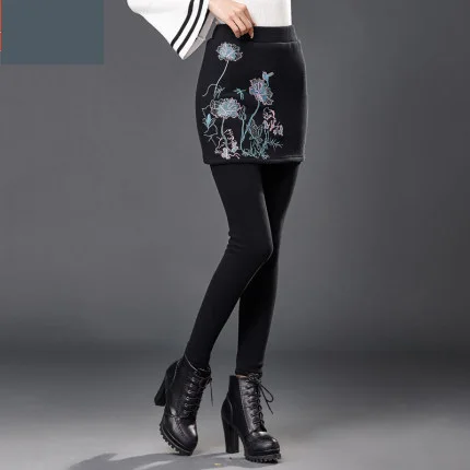 2019 autumn and winter new high waist was thin and velvet thickened fake two-piece leggings skirt wear outside