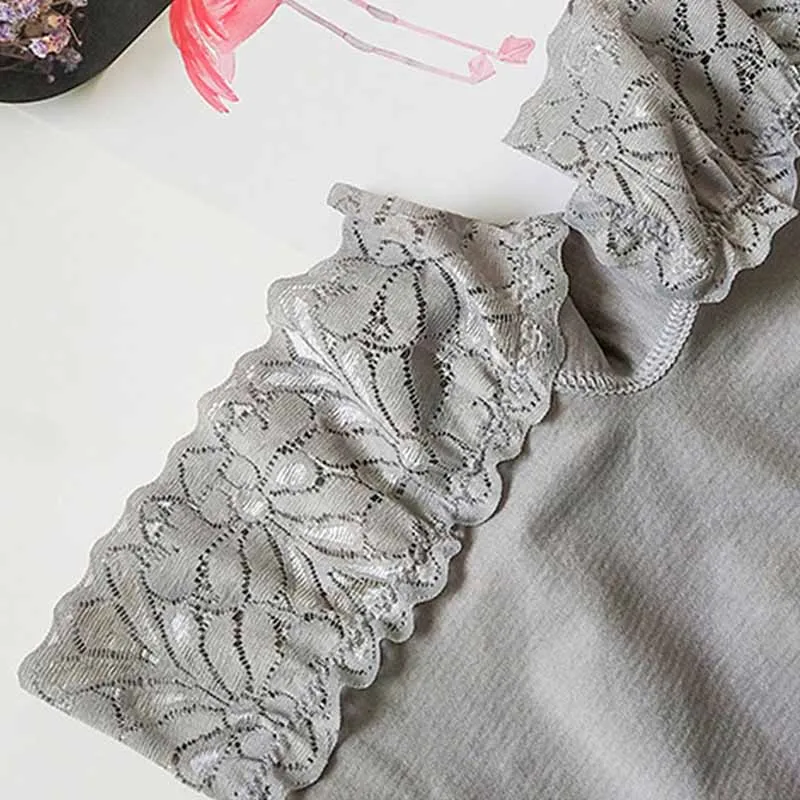 

Women High Waist Solid Comfortable Trousers Lace Cotton Pants