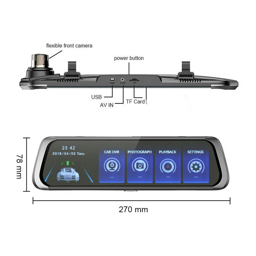 10'' Dual Lens Full HD 1080P Dash Cam Car DVR Rearview Mirror Backup Camera Recorder Registratory Camcorder | Автомобили и
