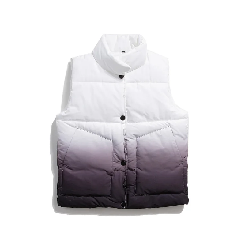 Vest Men's Autumn And Winter Vest Jacket Gradient Color Letter Printing Casual Down Cotton Waistcoat Style Student Vest