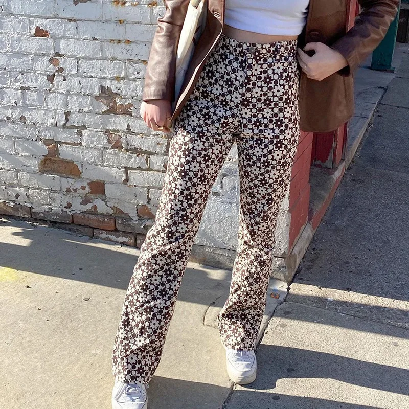 

2021 Women's Pant New Printed Casual Trousers Streetwear High Waist Slim Trouser Straight-leg Pants