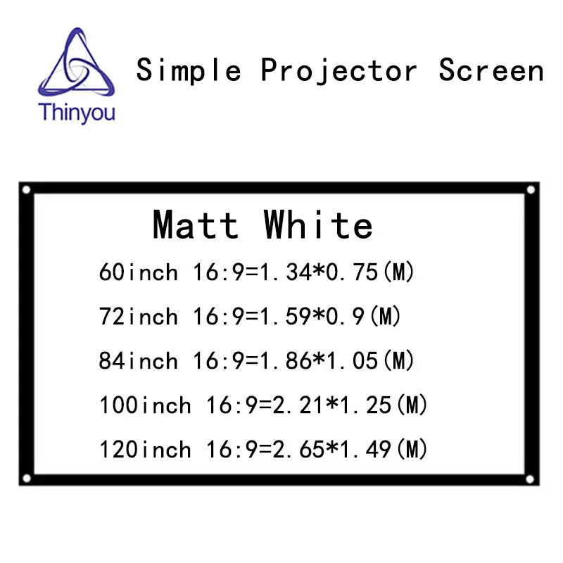 Thinyou-pantalla de proyección para proyector, Material de PVC, color blanco mate, 60, 72, 84, 100, 120 y 16:9