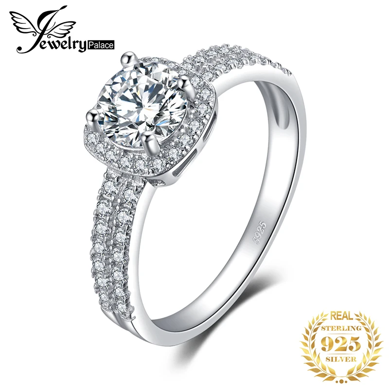 Jewelrypalace Halo 1.1ct круглый фианит Обручение Promise Ring натуральная 925 Серебряное кольцо для Для женщин Модные украшения
