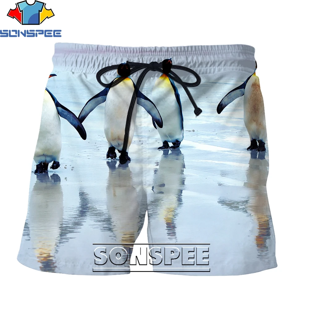 

SONSPEE Antarctic Penguin Funny Series 3D Printing Men's Shorts Summer Creative Harajuku Personality Casual Shorts
