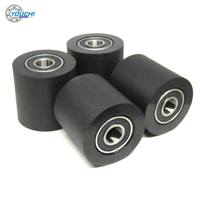 

OD 30 mm Black PU Coated Roller With Double 698RS Bearings 8x30x30 mm PUT69830-30 Mask Machine Polyurethane Soft Rubber Pulleys