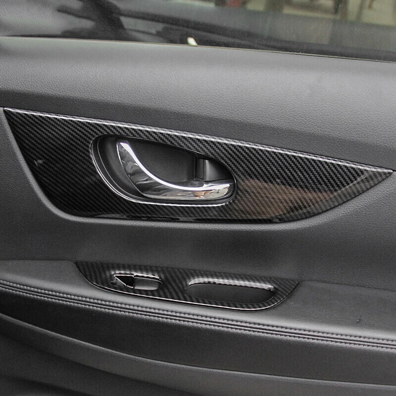 

For Nissan X-Trail T32 Accessories 2014-2018 ABS Carbon fibre Car inner door Bowl protector frame Cover trim Car styling 4Pcs